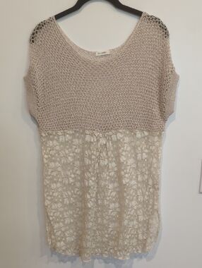 Blu Pepper Beige Knit & Lace Layered Tunic
